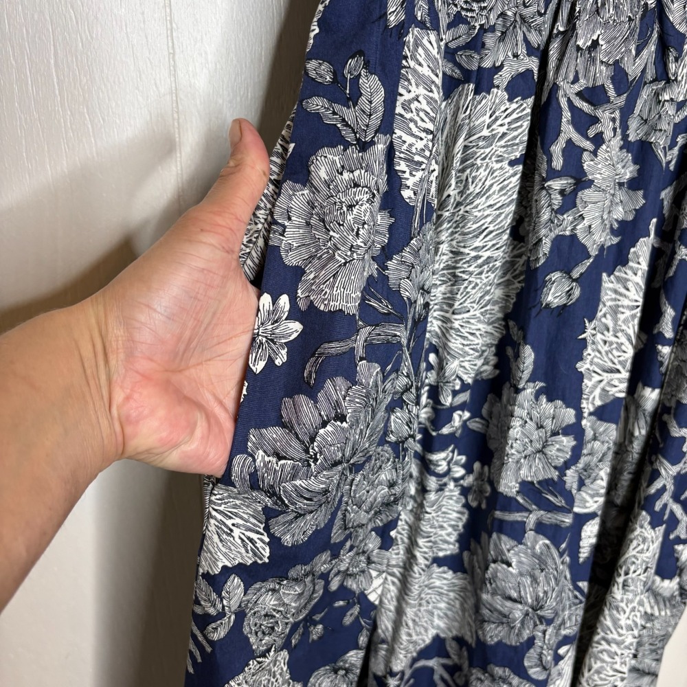 J Crew Collection Gathered Midi Dress 10 Navy Blue Ratti Seashell Coastal - Picture 4 of 11